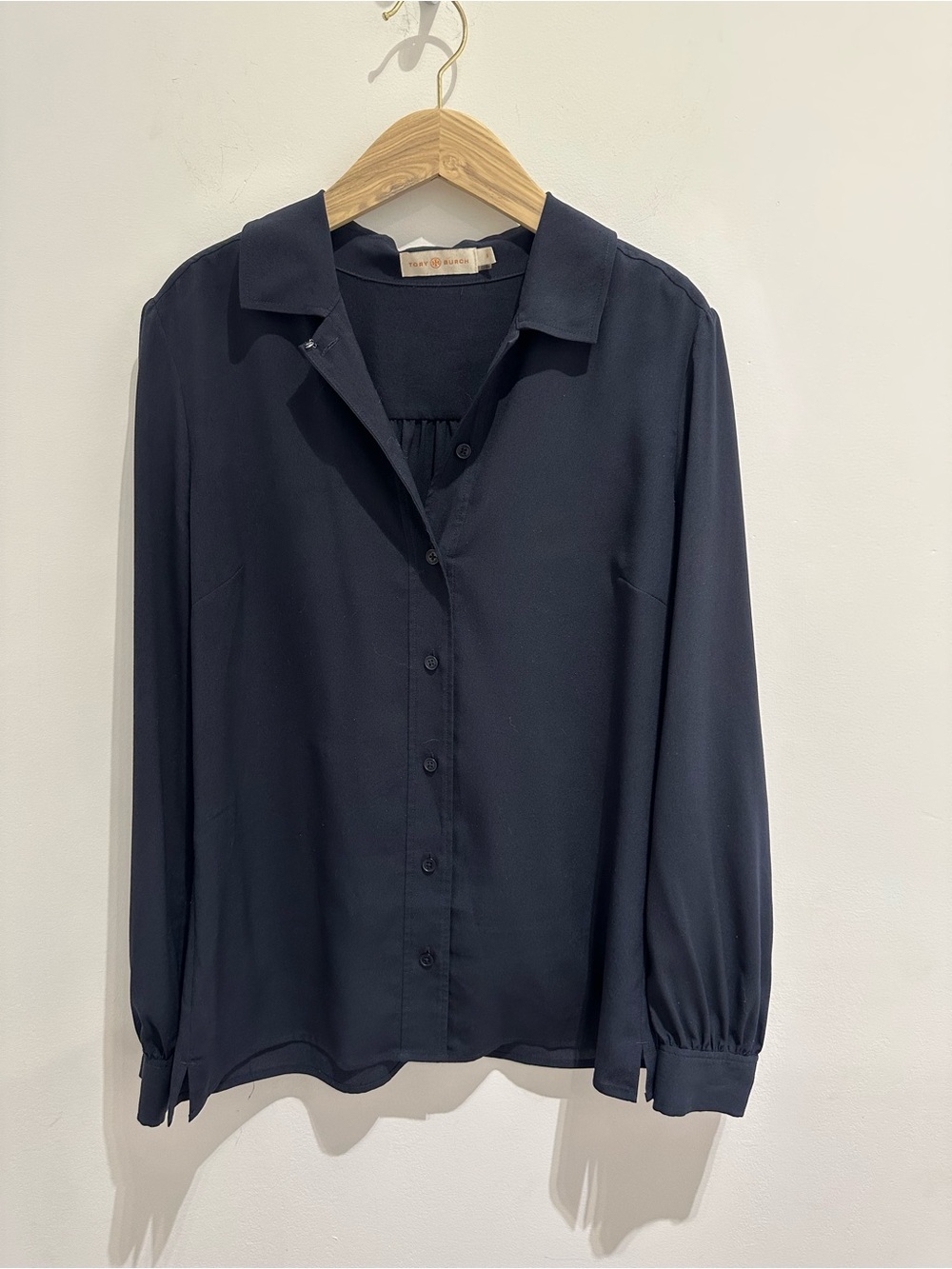 Tory Burch Navy Button-Down Long-Sleeve Blouse